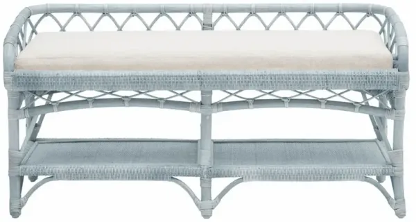 Charlize Coastal Beach Light Blue Woven Rattan Bedroom Bench