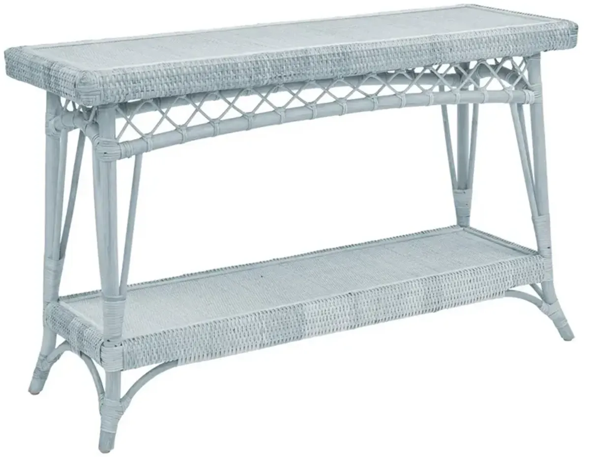 Charlize Coastal Beach Light Blue Woven Rattan Rectangular Console Table