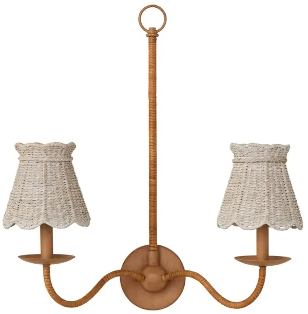 Aelle Coastal Whitewash Seagrass Scalloped Shade Double Armed Sconce