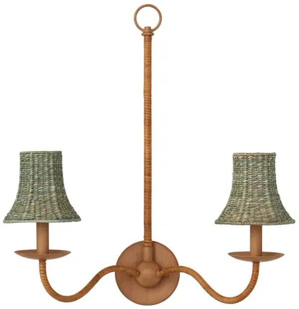 Aelle Coastal Teal Green Seagrass Bell Shade Double Armed Sconce