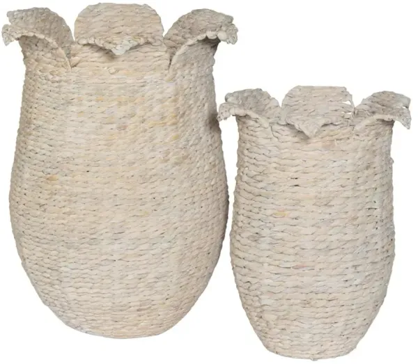 Elodie Coastal Whitewash Water Hyacinth Floor Basket - Set of 2