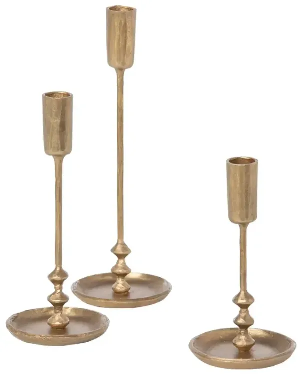 Holly Updated Traditional Antique Gold Iron Candleholder - Set of 3