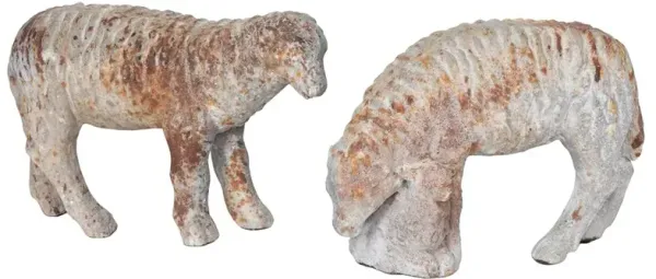 Jules French Country Distressed Beige Sheep Family Figurine - Set of 2