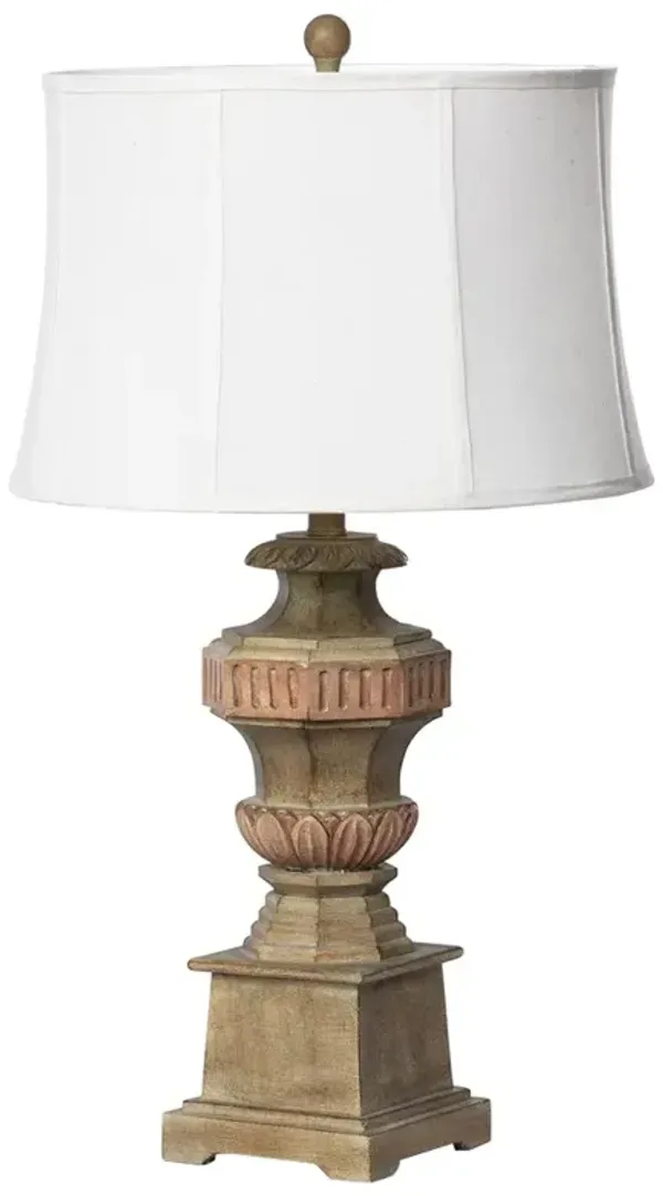 Odis Traditional White Linen Shade Antique Brown Resin Table Lamp