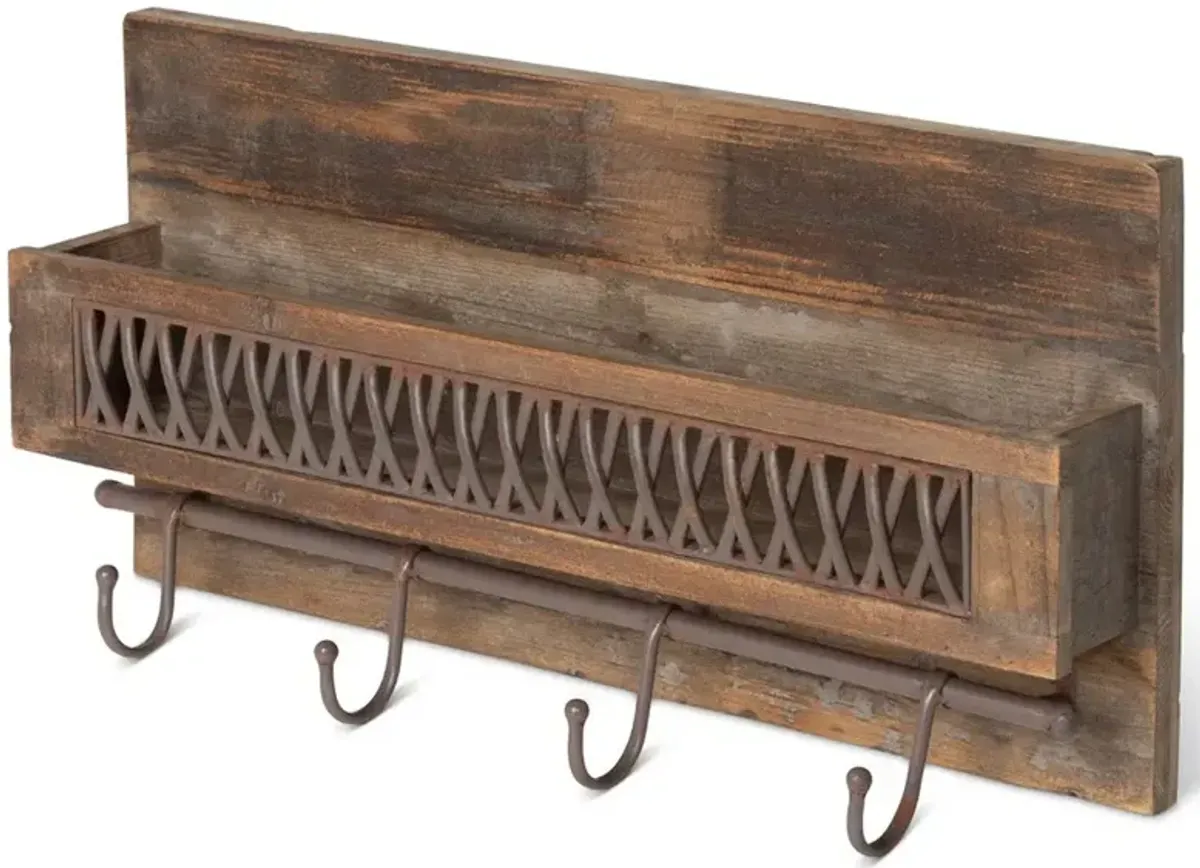 Broden French Country Brown Fir Wood Lattice Wall Shelf Rack