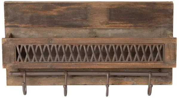 Broden French Country Brown Fir Wood Lattice Wall Shelf Rack