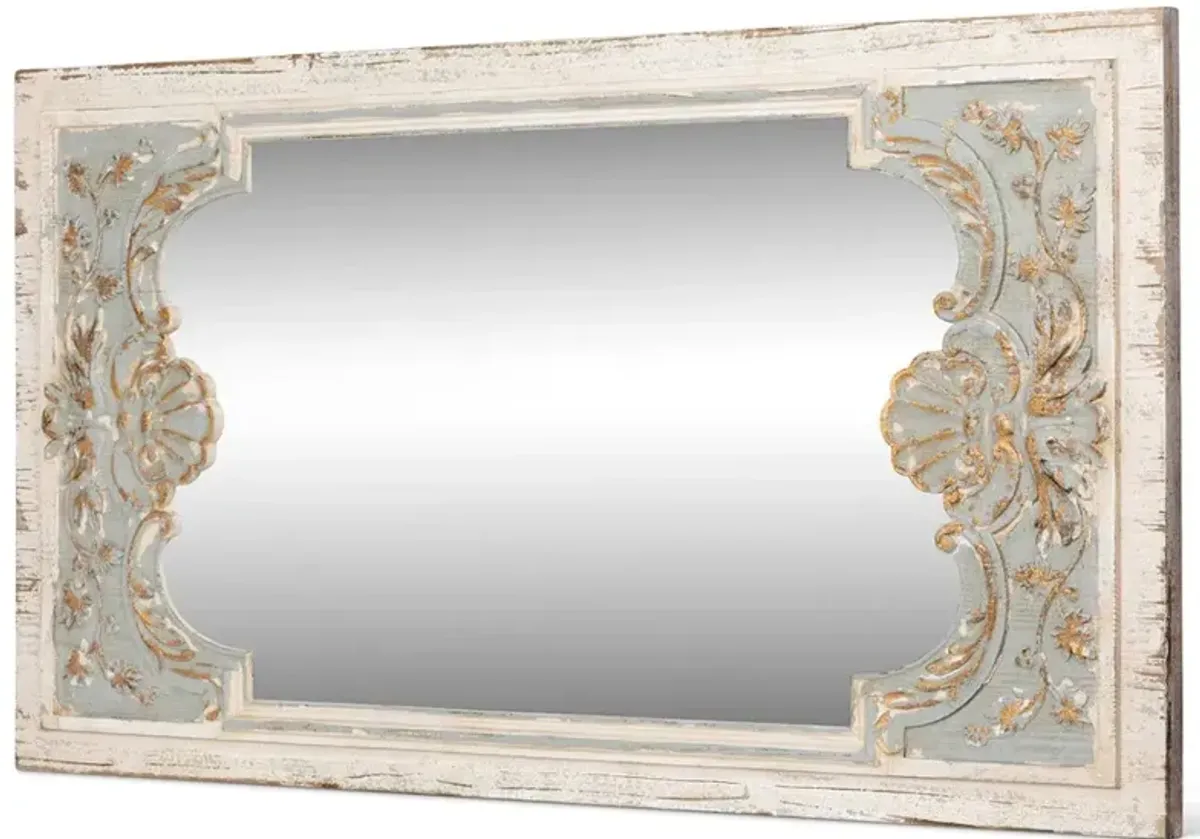 Fiona French Country Antique White Fir Wood Rectangular Wall Mirror