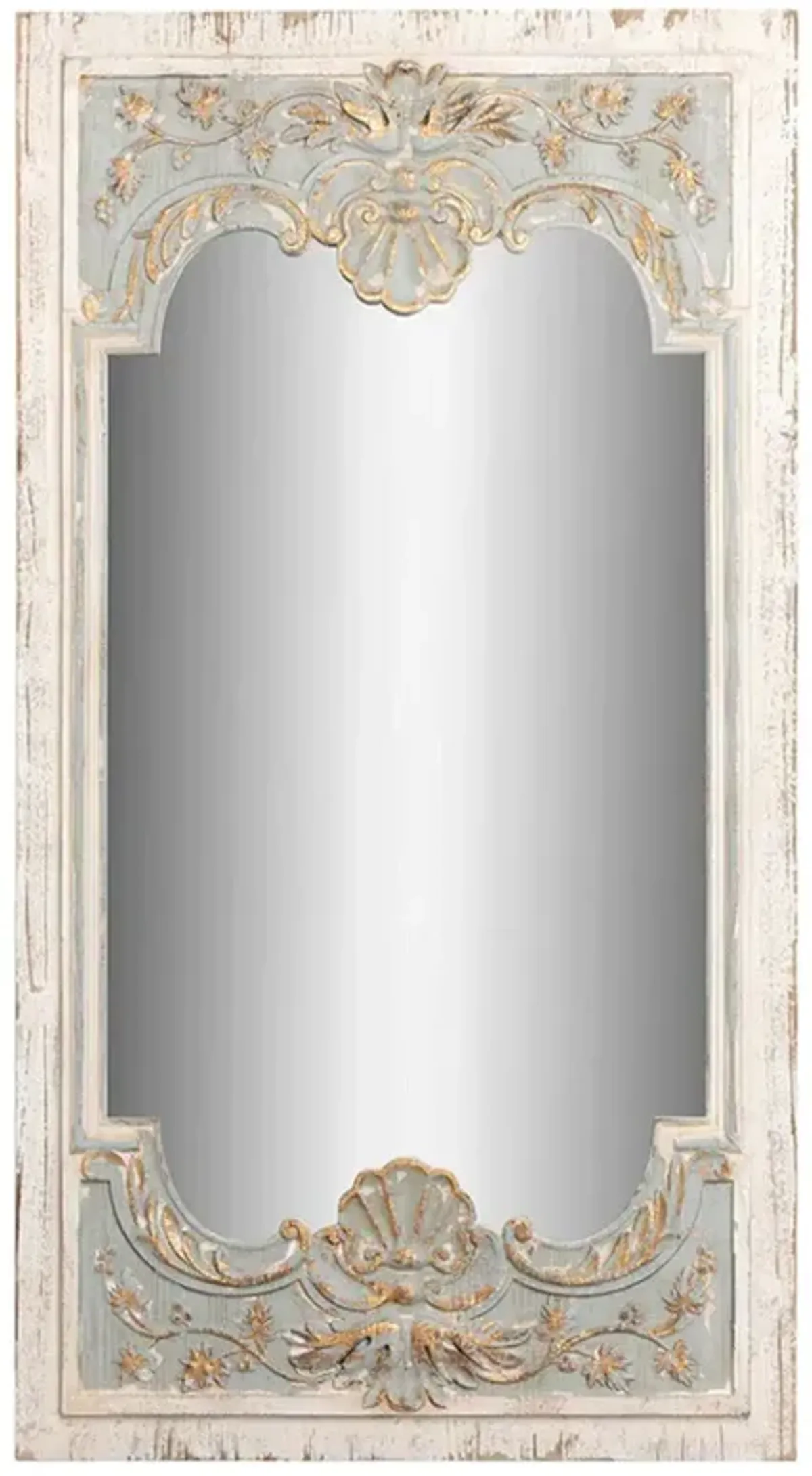 Fiona French Country Antique White Fir Wood Rectangular Wall Mirror