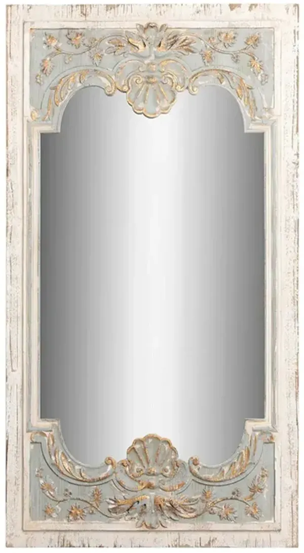 Fiona French Country Antique White Fir Wood Rectangular Wall Mirror