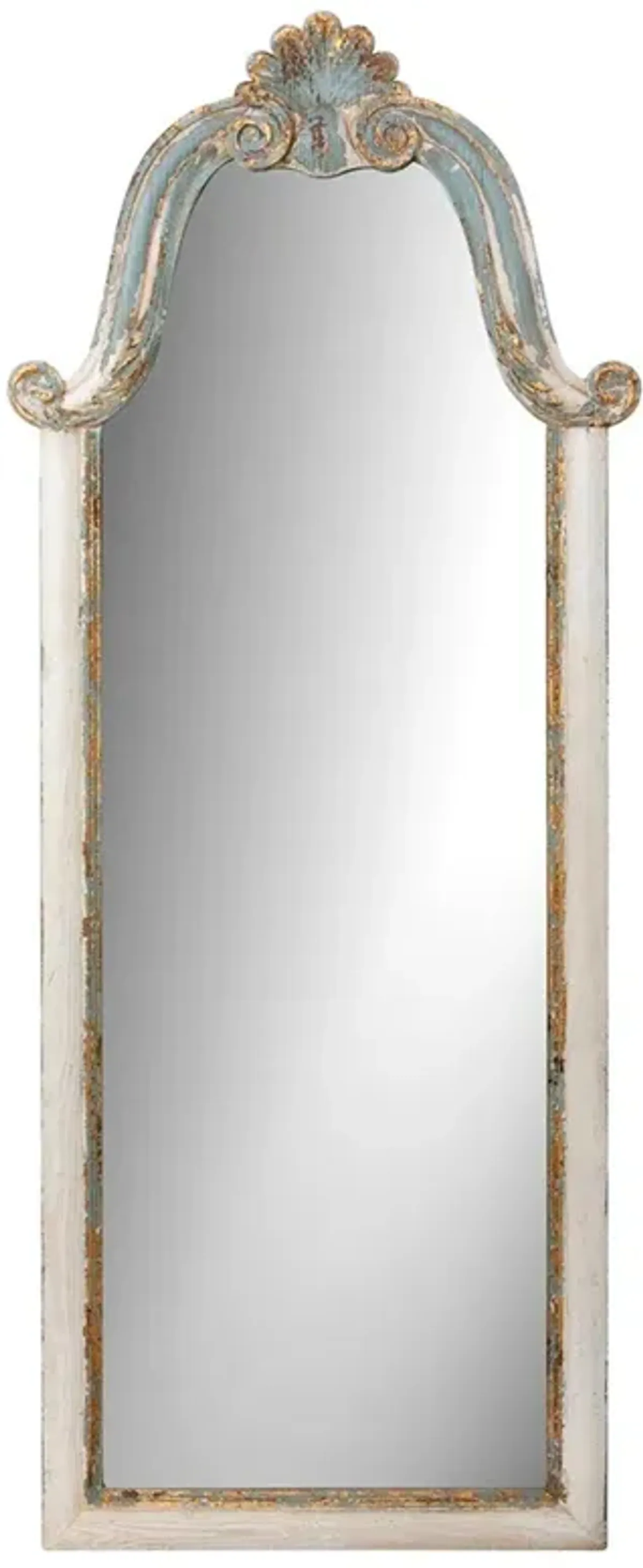 Dresden French Country Antique White Fir Wood Arched Wall Mirror