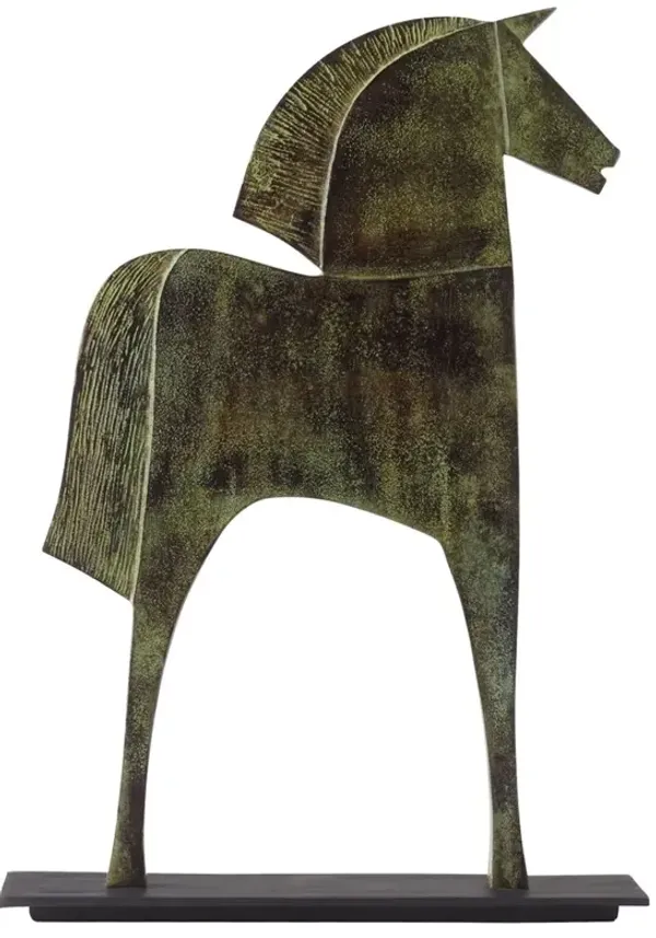 Zayne Traditional Verdigris Aluminum Etruscan Horse Statue - Large