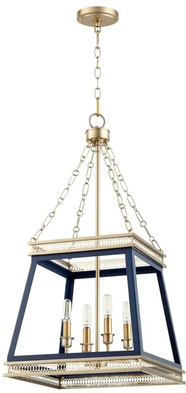 Hollis Updated Traditional Navy Blue Iron Aged Brass Lantern