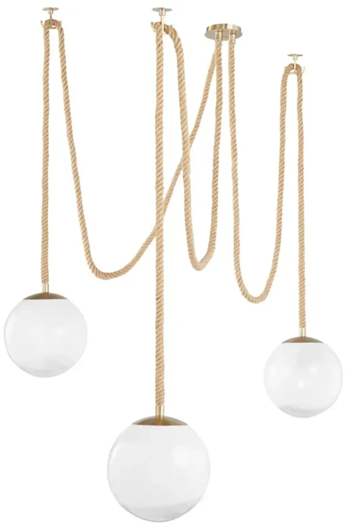Shiloh Coastal Beach Rope White Glass Globe 3 Light Pendant