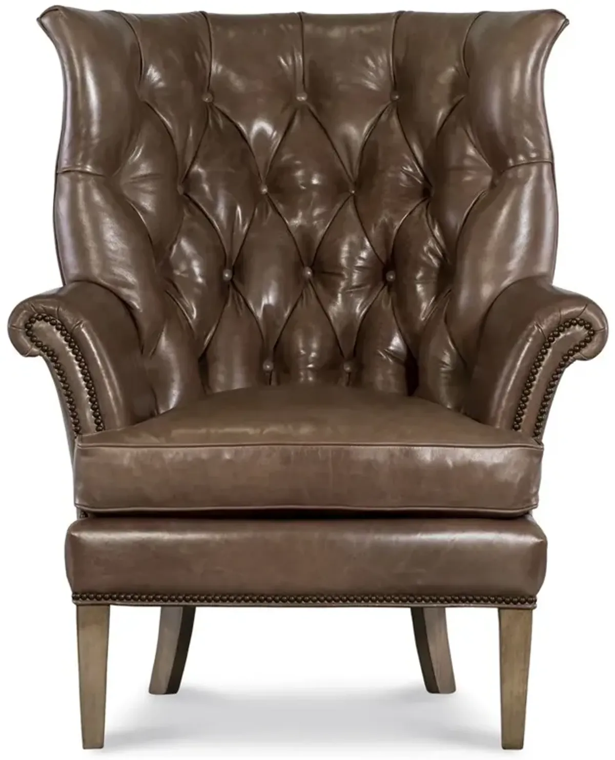 Archibald Updated Traditional Brown Leather Tufted Wing Chair