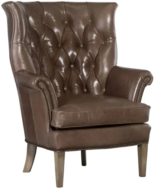 Archibald Updated Traditional Brown Leather Tufted Wing Chair