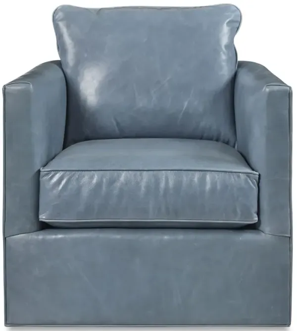 Judy Updated Traditional Denim Blue Leather Swivel Chair
