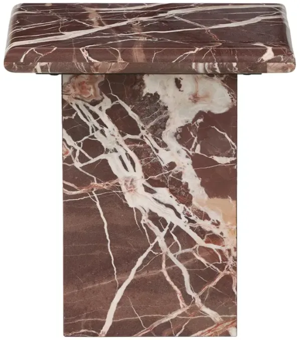 Govinda French Country Maroon Solid Marble Square End Table