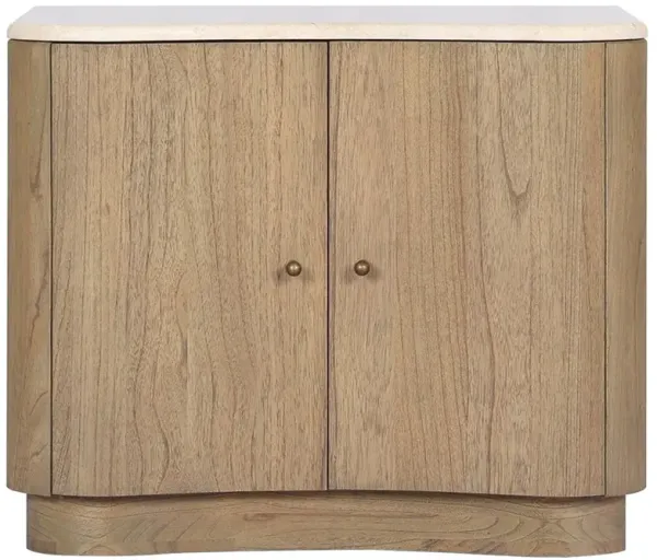 Juno Modern Classic Cream Marble Brown Wood Nightstand