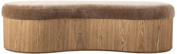 Aveline Modern Classic Brown Velvet Natural Wood Bedroom Bench