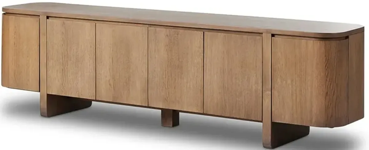 Christina Modern Classic Brown Oak Curved Media Cabinet - 92"