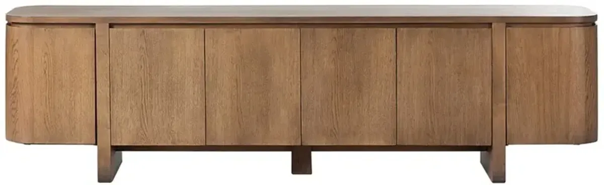 Christina Modern Classic Brown Oak Curved Media Cabinet - 92"