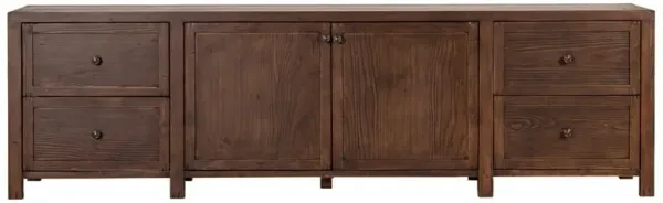 Greta Rustic Lodge Dark Brown Distressed Pine Wood Media Cabinet - 92"