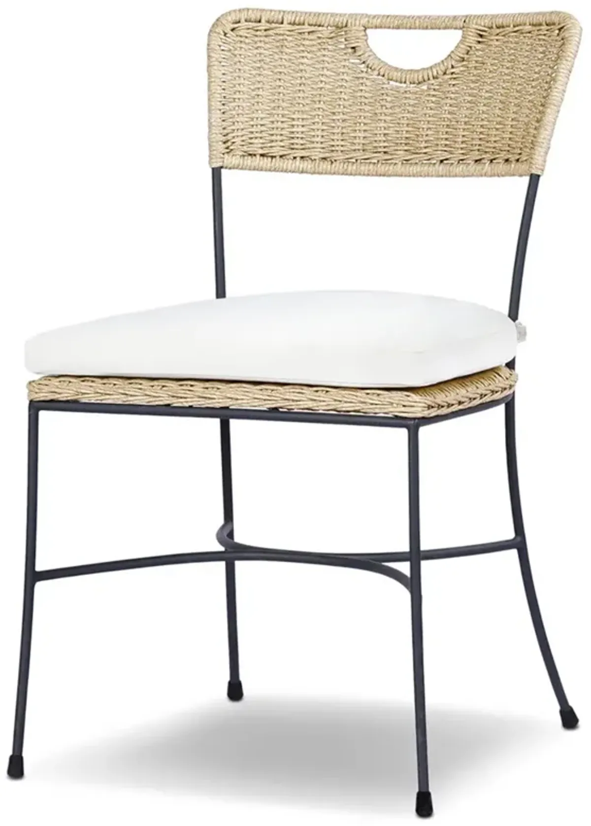 Eloise Coastal Beach Black Iron Woven Outdoor Dining Chair