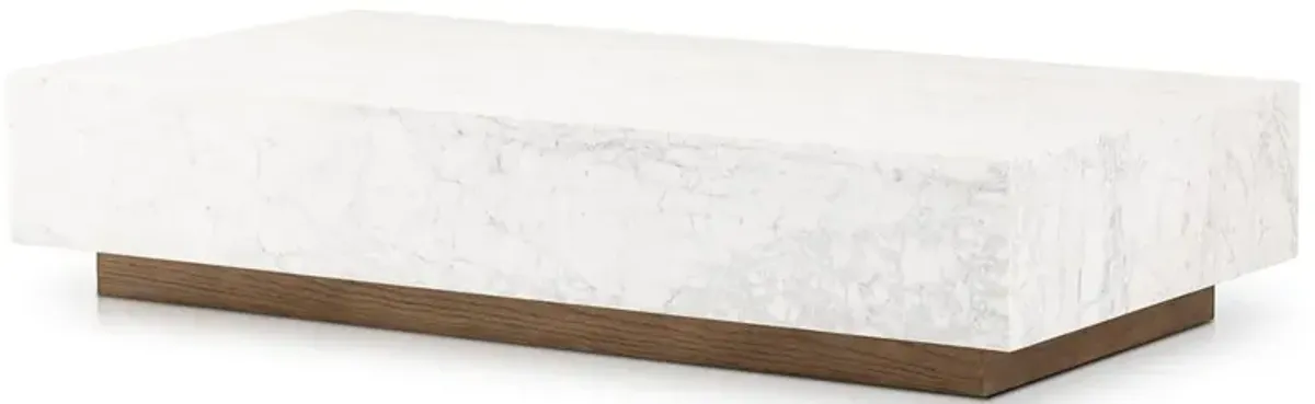 Frane Modern Classic White Marble Brown Oak Rectangular Coffee Table