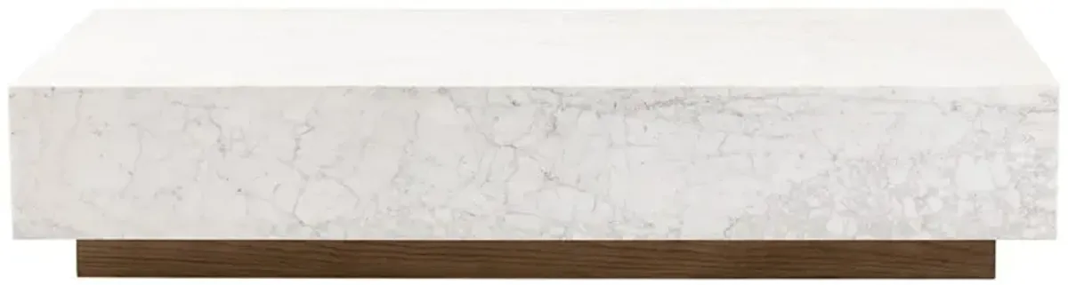 Frane Modern Classic White Marble Brown Oak Rectangular Coffee Table