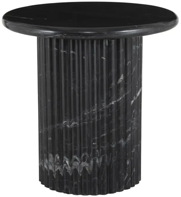 Denzel Modern Classic Black Marble Round Pedestal Scalloped End Table