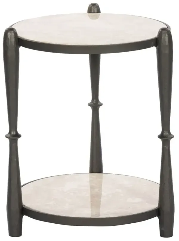 Marriot Updated Traditional Beige Marble Black Iron Round End Table