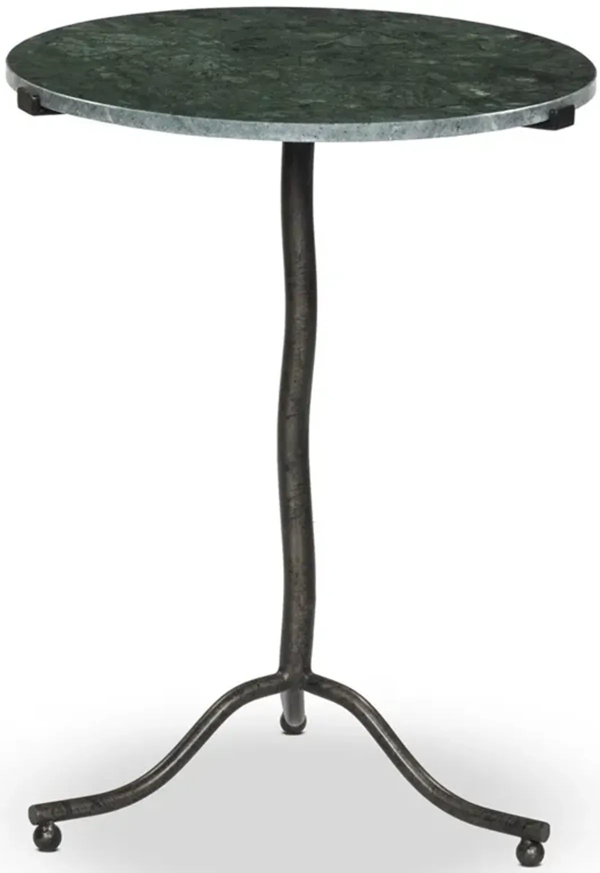 Soleil Updated Traditional Green Marble Black Iron Round Pedestal End Table