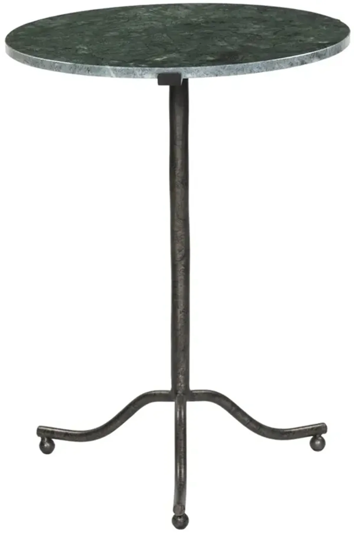 Soleil Updated Traditional Green Marble Black Iron Round Pedestal End Table
