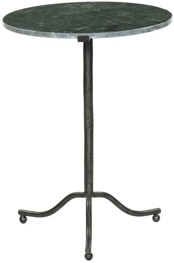 Soleil Updated Traditional Green Marble Black Iron Round Pedestal End Table