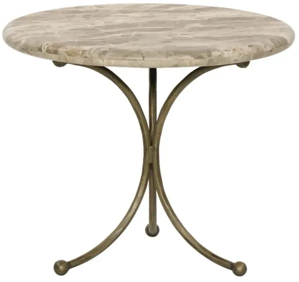 Archibald Updated Traditional Beige Marble Aged Brass Round End Table
