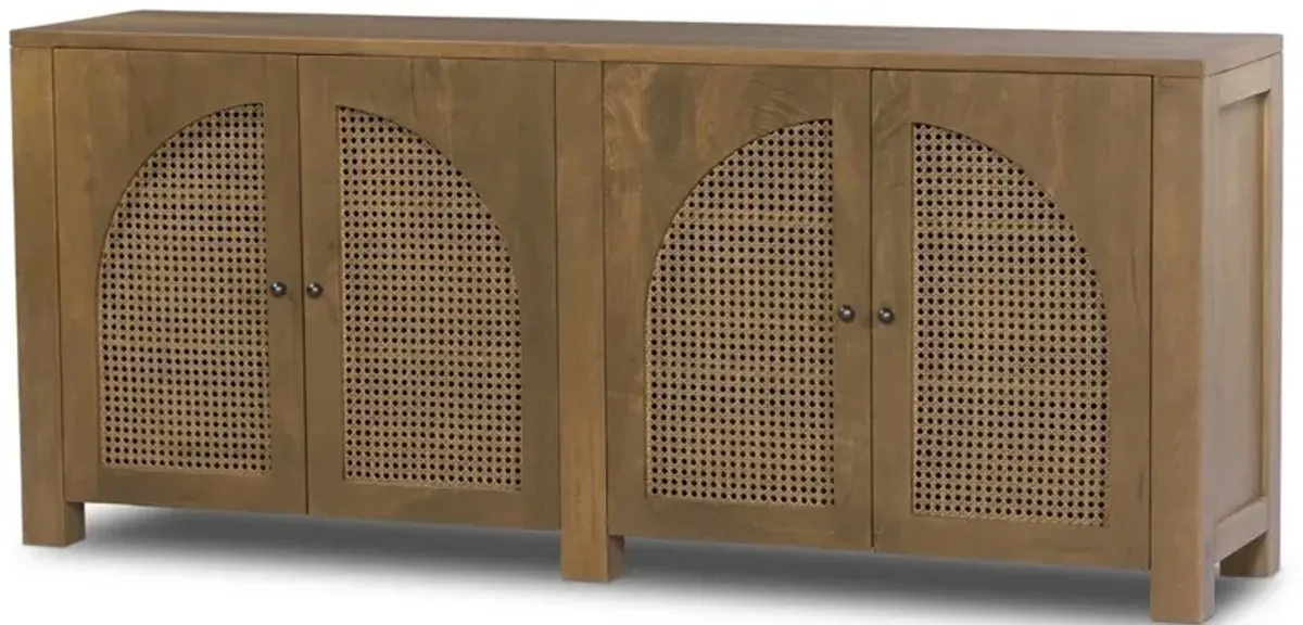Kashton Mid Century Modern Taupe Mango Wood Arched Cane Sideboard