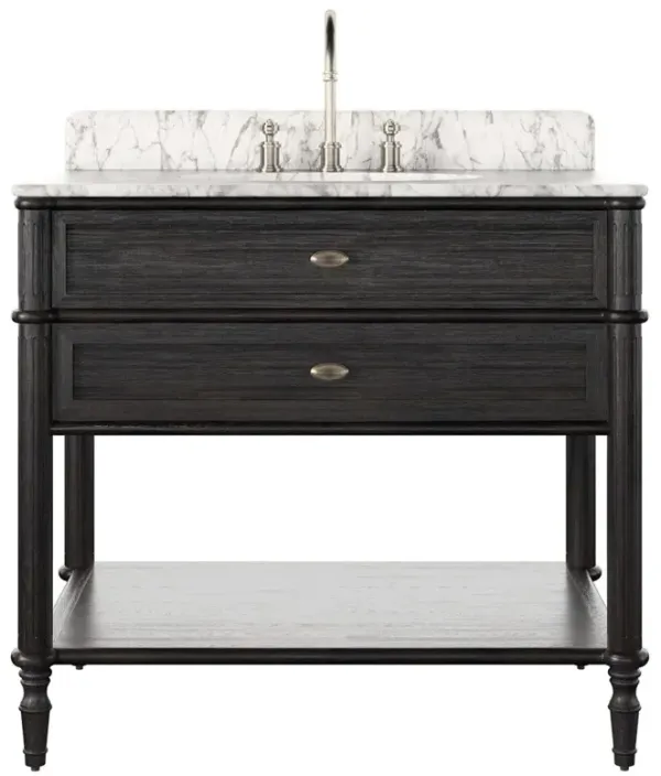 Tacorey French Country Carrara Marble Black Oak Vanity Sink - 36"
