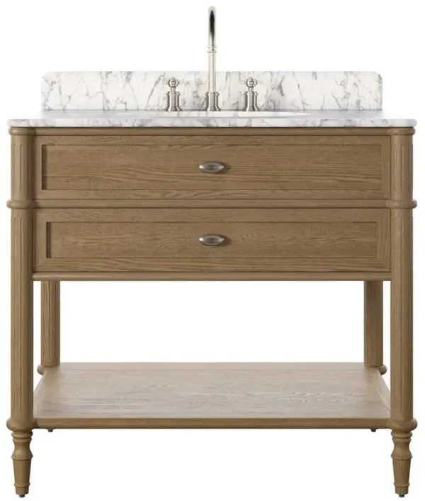 Tacorey French Country Carrara Marble Brown Oak Vanity Sink - 36"