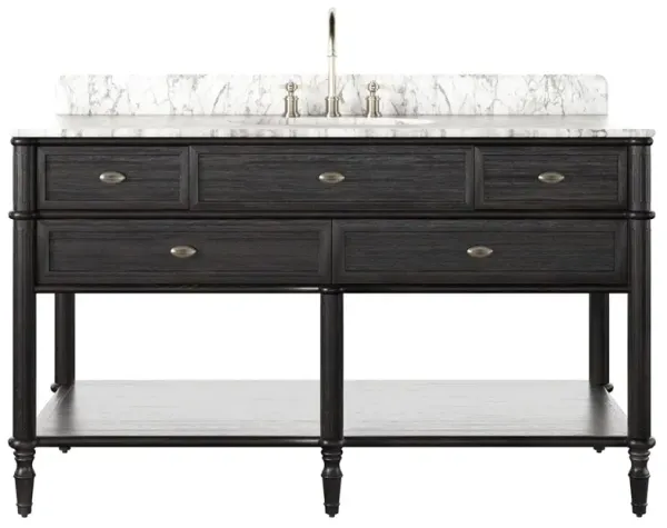 Tacorey French Country Carrara Marble Black Oak Vanity Sink - 55"