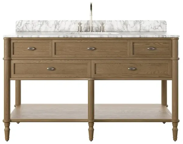 Tacorey French Country Carrara Marble Brown Oak Vanity Sink - 55"