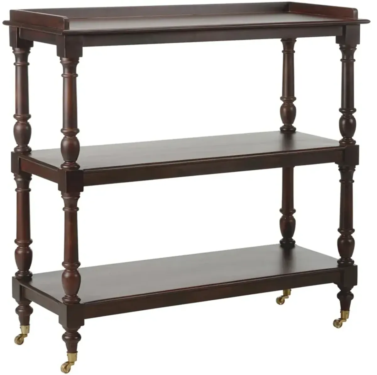 Achard French Country Dark Brown Mango Wood Caster Bar Cart