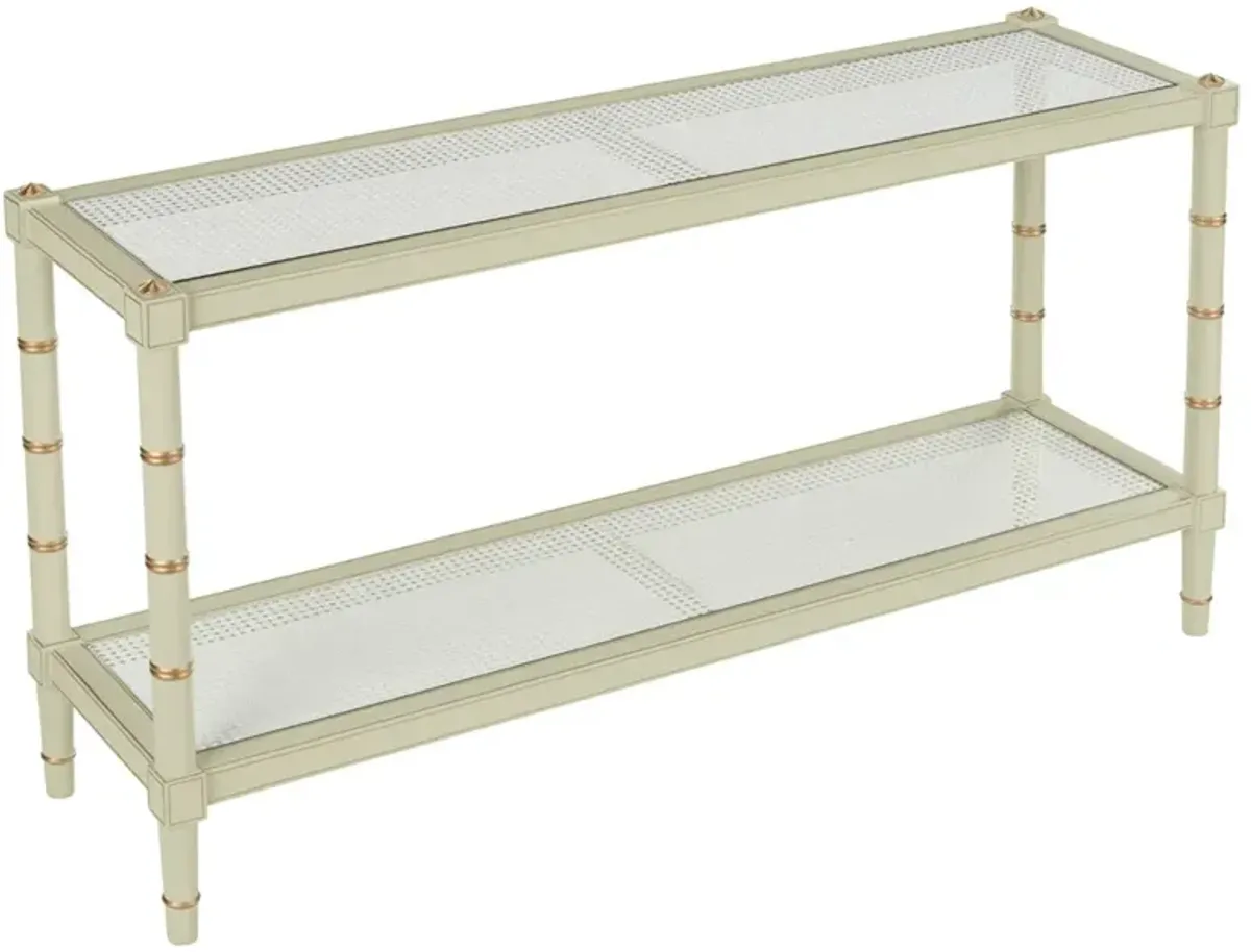 Keshia Coastal Beach Green Wood Natural Woven Cane Rectangular Console Table