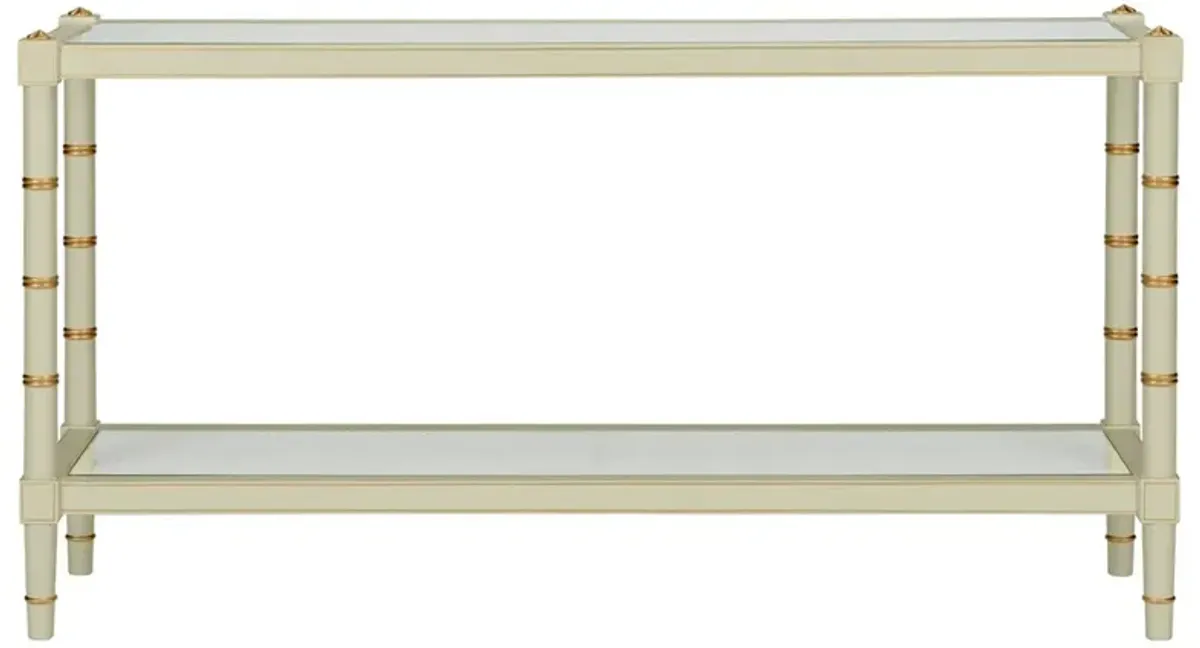 Keshia Coastal Beach Green Wood Natural Woven Cane Rectangular Console Table