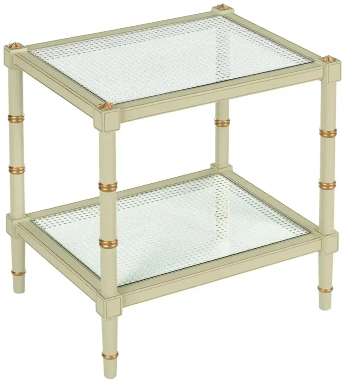 Keshia Coastal Beach Green Wood Natural Woven Cane Rectangular End Table