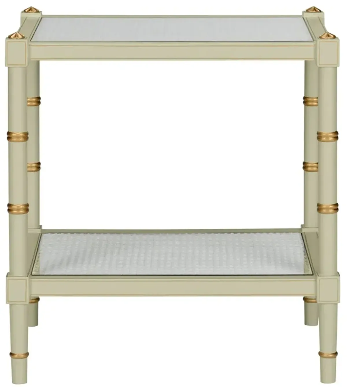 Keshia Coastal Beach Green Wood Natural Woven Cane Rectangular End Table