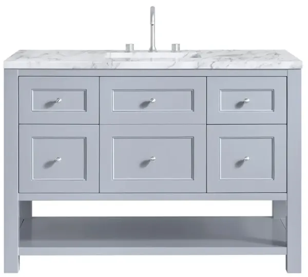 Draven Modern Classic Carrara Marble Light Blue Wood Wide Vanity Sink  - 48"