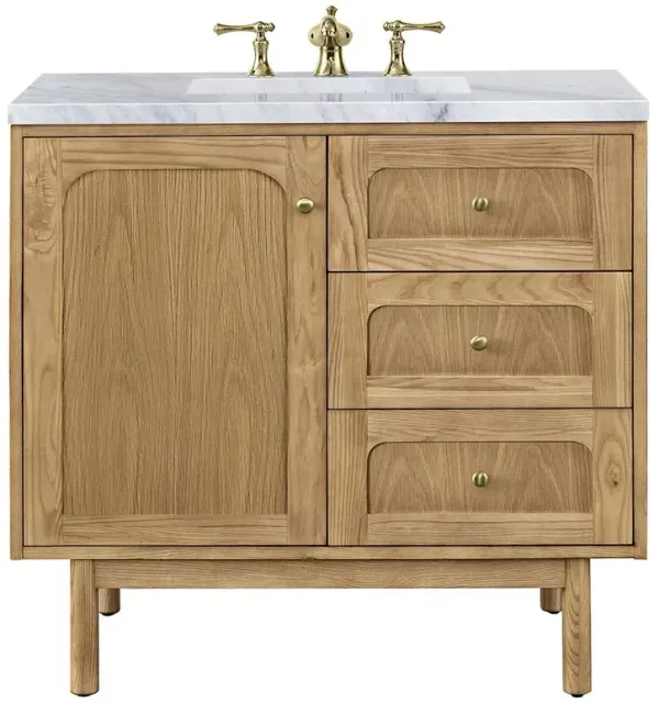 Eireen Modern Classic White Carrara Marble Natural Wood Vanity Sink - 36"