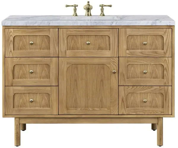 Eireen Modern Classic White Carrara Marble Natural Wood Vanity Sink - 48"