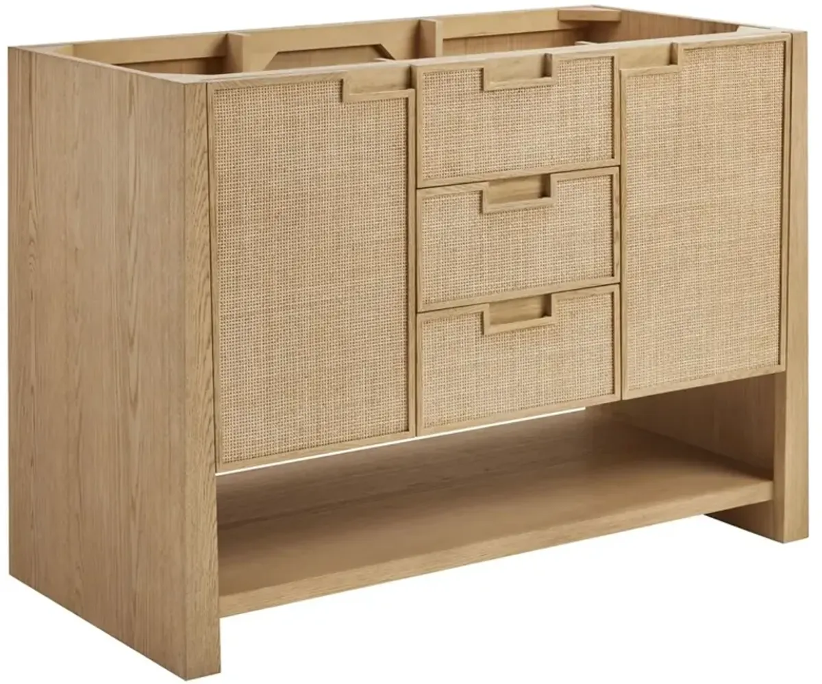 Corine Coastal Beach White Carrara Marble Oak Woven Cane Vanity Sink - 48"