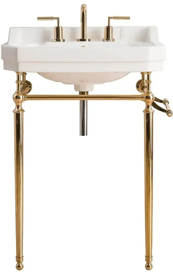 Nieves Modern Classic White Porcelain Brass Metal Vanity Sink - 24"